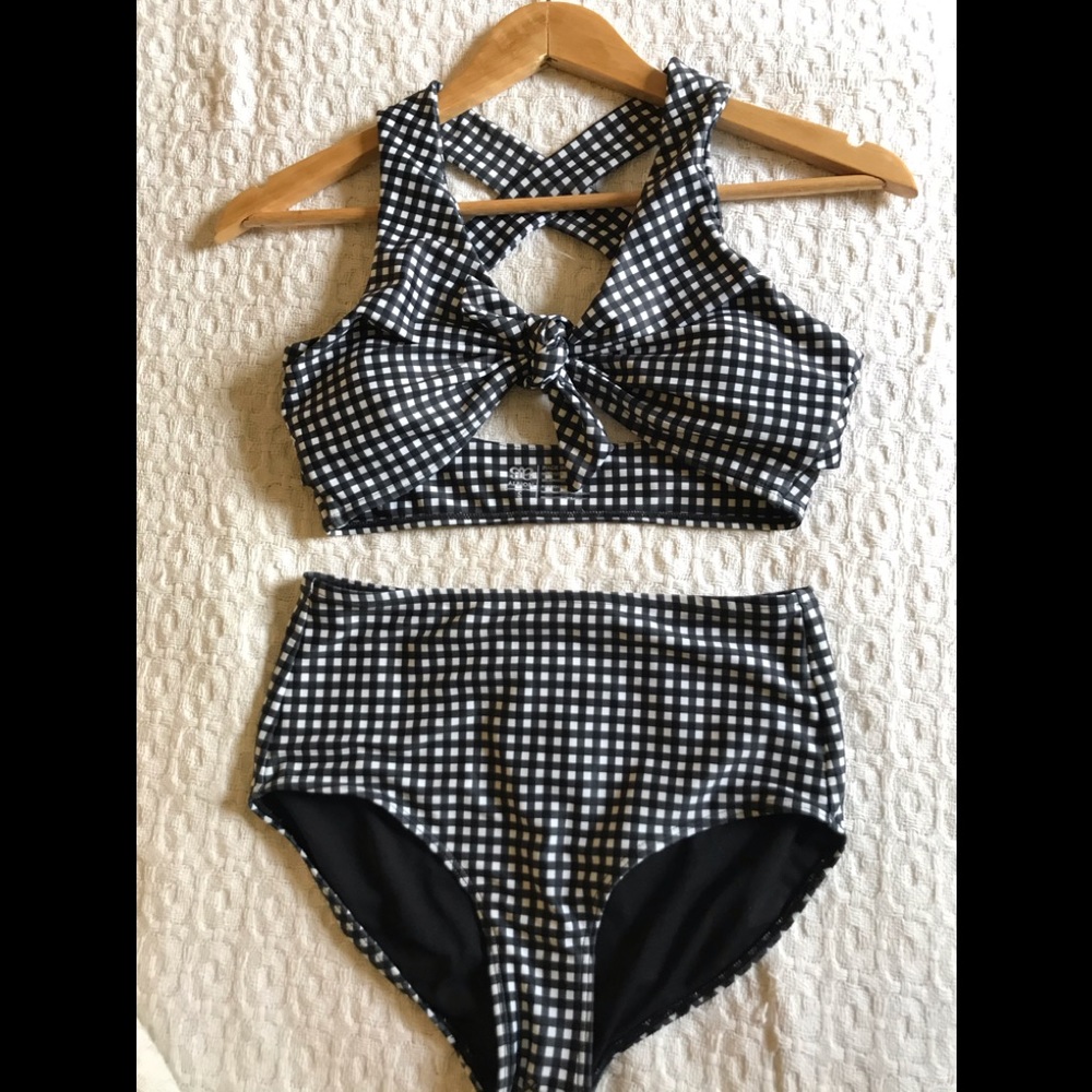 Albion Fit black check bikini top and bottoms